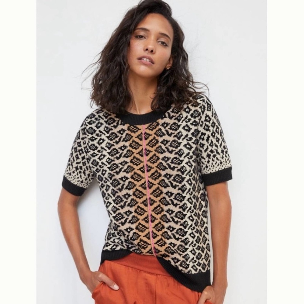 Anthropologie Black and Cream Patterned Sweater